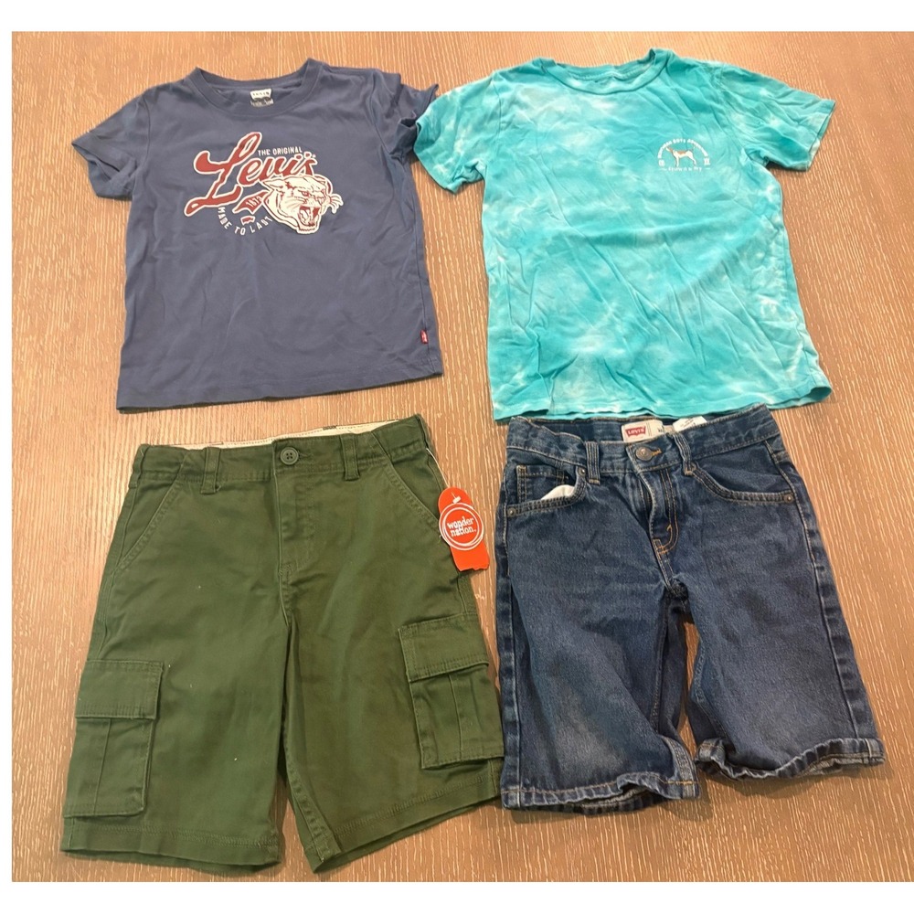4 Pc Boys Outfit Lot Size 7 Levi's Shorts Wonder Nation Cargo Crown & Ivy Shirt